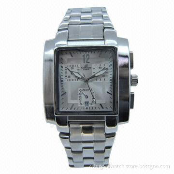Metal Watches with Alloy Case, Stainless Steel Strap, Japan Movement and Big Classic Square Men Face